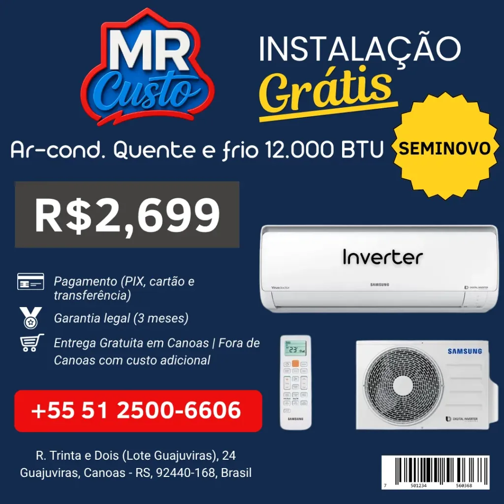 [84000009] Ar Condicionado Split - Samsung Inverter 12.000 BTUs Quente e Frio - AR12HSSPASNXAZ