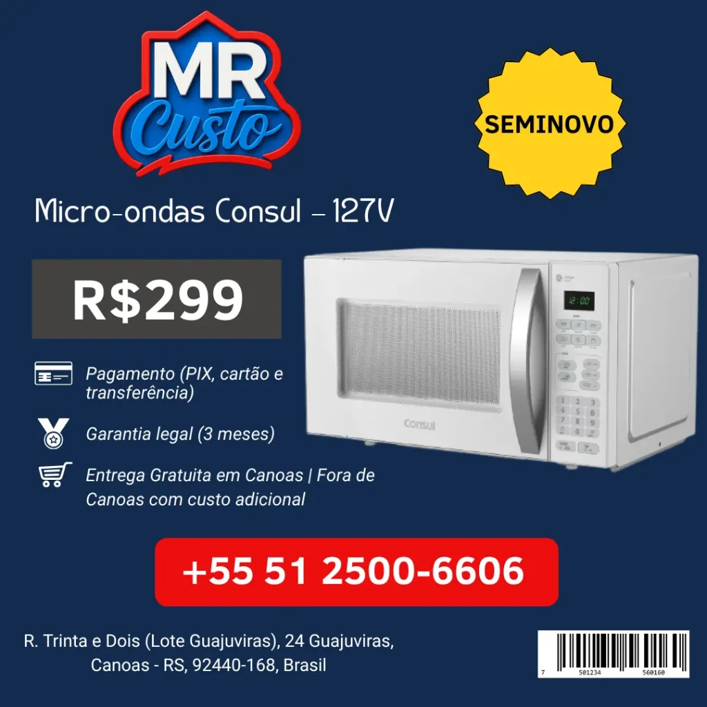 [MICRO-ONDAS-CONSUL-20-LITROS] Microondas – Consul – 20 L – CMA20BBANA – 127V
