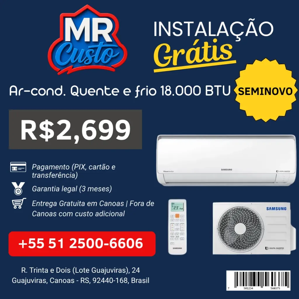 [84000008] Ar Condicionado Split - Samsung 18.000 BTUs Quente e Frio - AQ18UWBUNXAZ