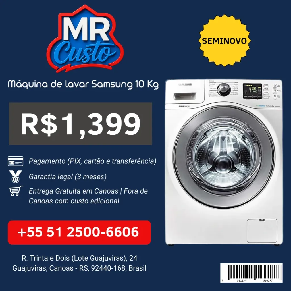 [MAQUINA-DE-LAVAR-SAMSUNG-10.1KG-WF106U4SAWQ] Máquina de Lavar - Samsung – 10.1 kg – WF106U4SAWQ – 127V