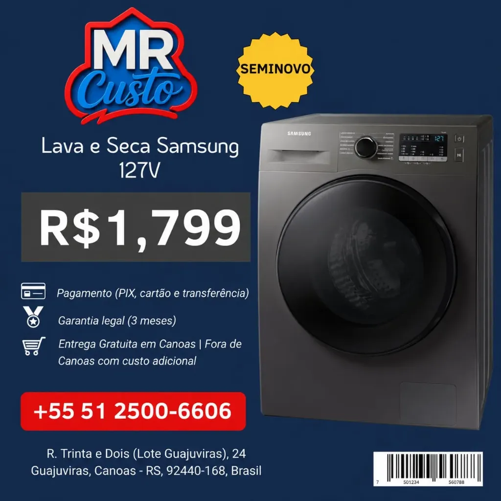 [0TR35ADKC00093R] Lava e Seca Samsung WD11J6410AX 11kg/6kg - 127V