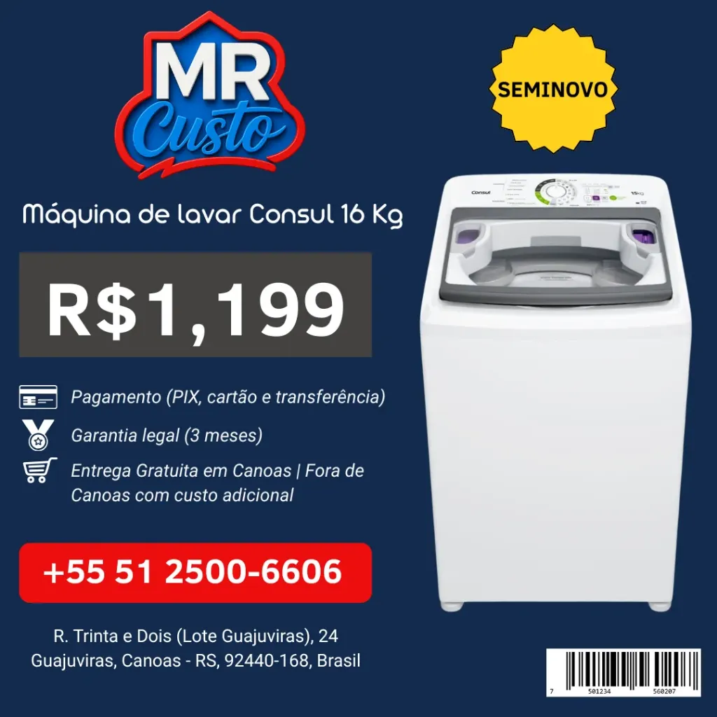[CI055220] Máquina de Lavar Consul CWL16ABANA50 16 kg 127 V