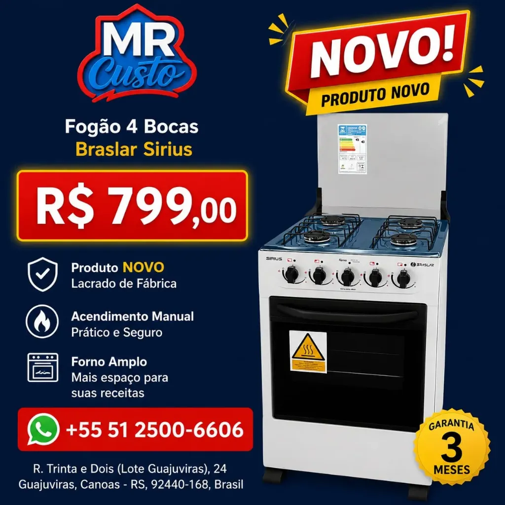 Fogão Braslar 4 BC New Sirius BCC
